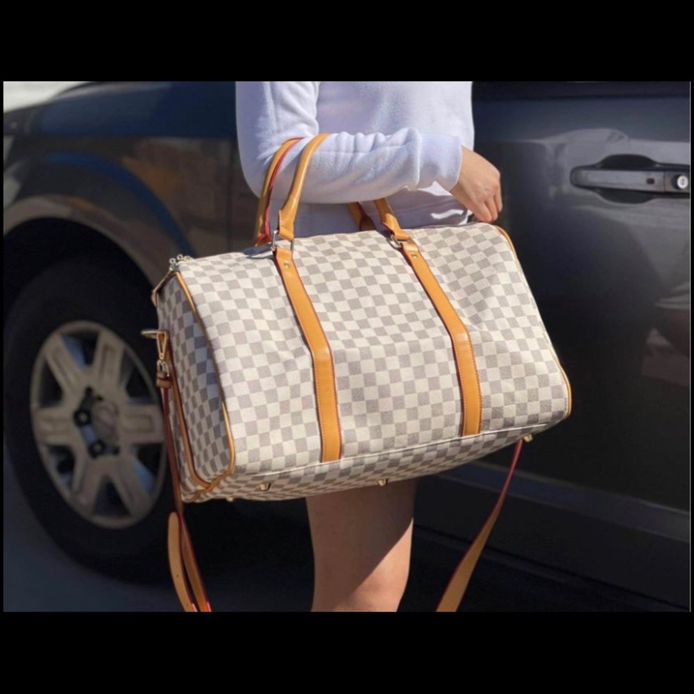 Checkered Tote Shoulder Bag with inner pouch - PU